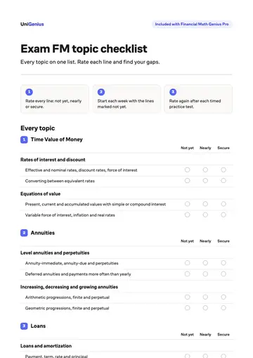 Page one of the Exam FM topic checklist