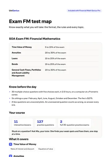 Page one of the Exam FM test map