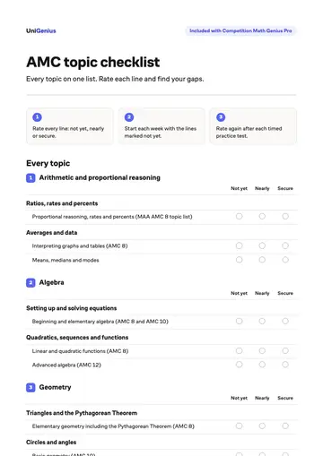 Page one of the AMC topic checklist