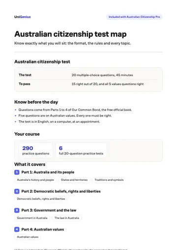 Page one of the Australian citizenship test map