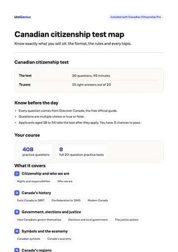 Page one of the Canadian citizenship test map
