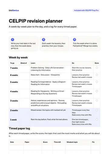 Page one of the CELPIP revision planner