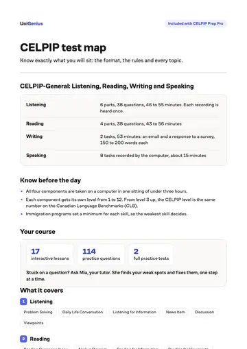Page one of the CELPIP test map