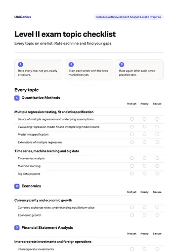 Page one of the Level II exam topic checklist