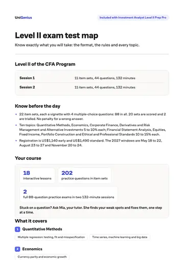 Page one of the Level II exam test map