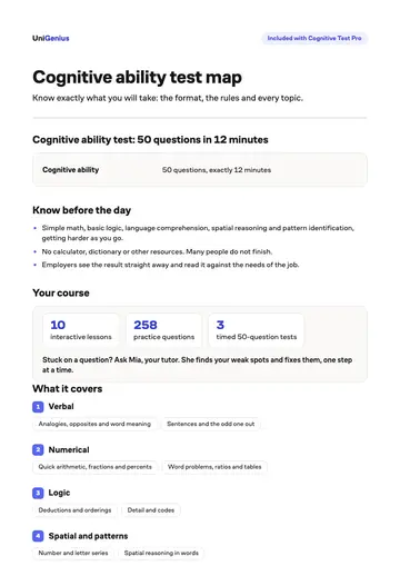 Page one of the Cognitive ability test map