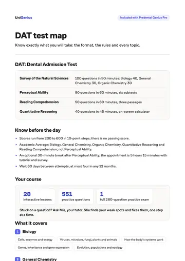 Page one of the DAT test map