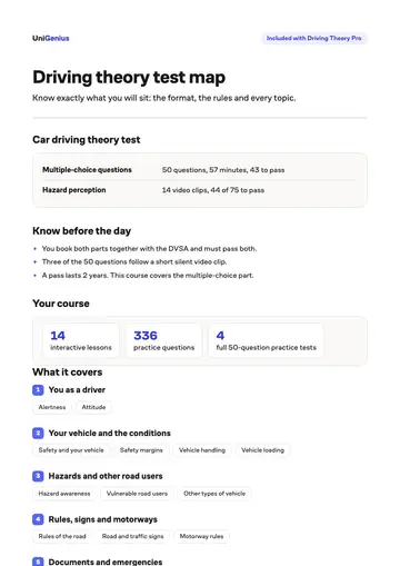 Page one of the Driving theory test map