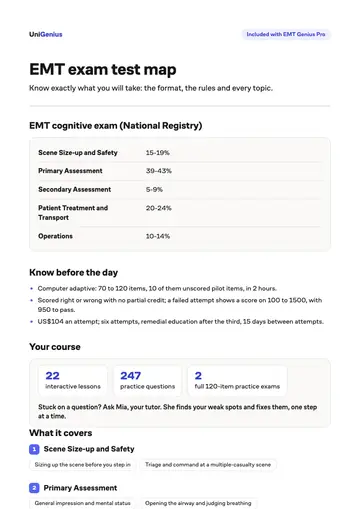 Page one of the EMT exam test map