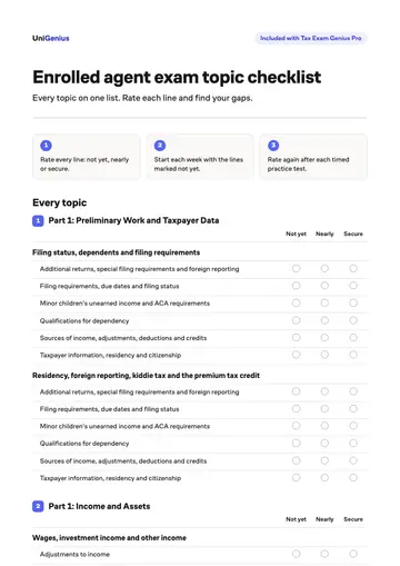 Page one of the Enrolled agent exam topic checklist