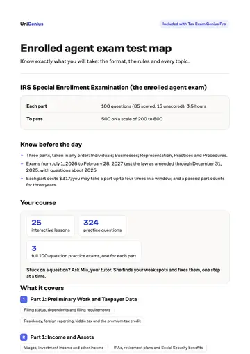 Page one of the Enrolled agent exam test map