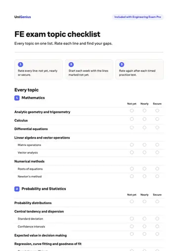 Page one of the FE exam topic checklist