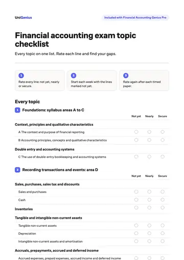 Page one of the Financial accounting exam topic checklist