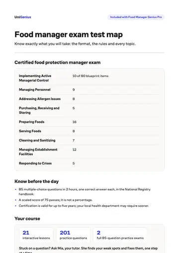 Page one of the Food manager exam test map