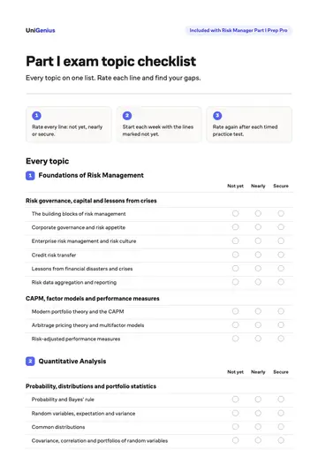 Page one of the Part I exam topic checklist