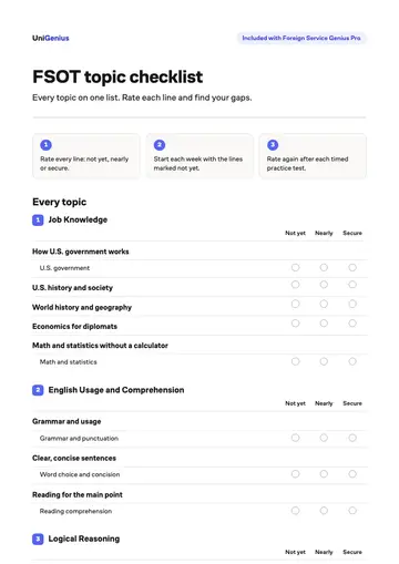 Page one of the FSOT topic checklist