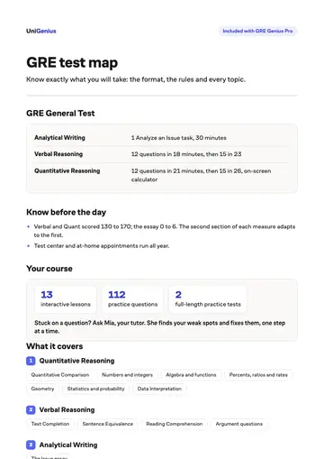 Page one of the GRE test map