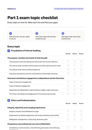 Page one of the Part 1 exam topic checklist