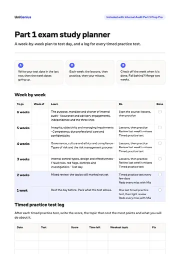 Page one of the Part 1 exam study planner