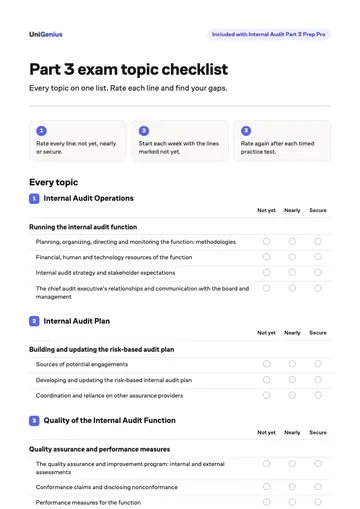 Page one of the Part 3 exam topic checklist