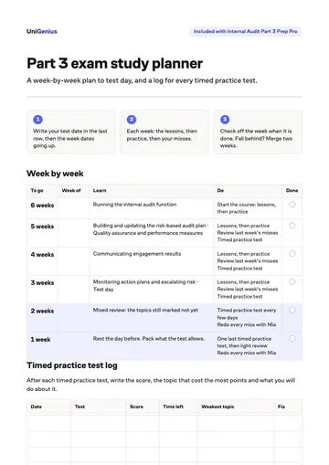 Page one of the Part 3 exam study planner
