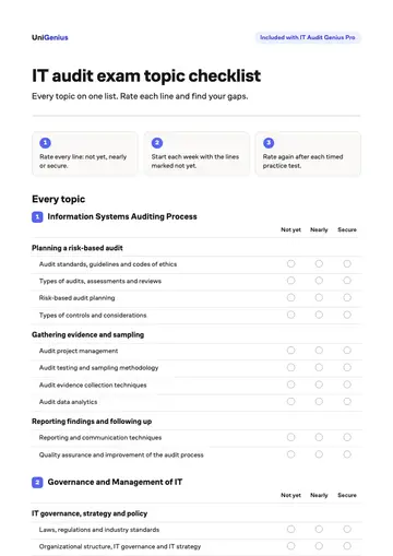 Page one of the IT audit exam topic checklist