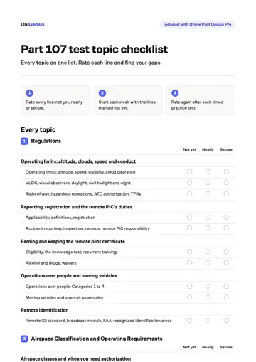 Page one of the Part 107 test topic checklist