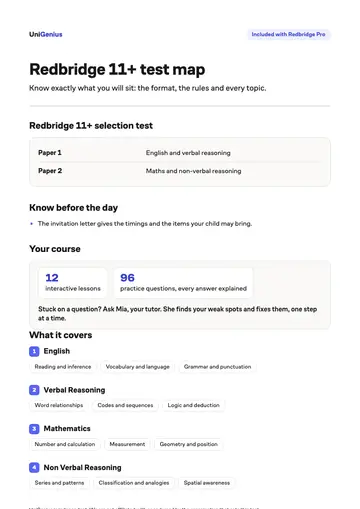 Page one of the Redbridge 11+ test map