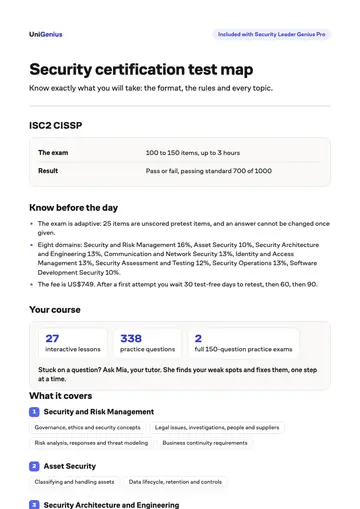 Page one of the Security certification test map
