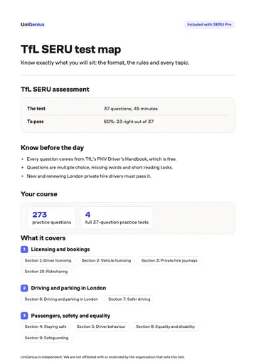 Page one of the TfL SERU test map