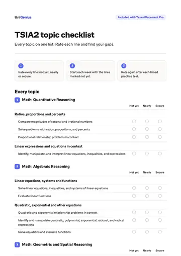 Page one of the TSIA2 topic checklist
