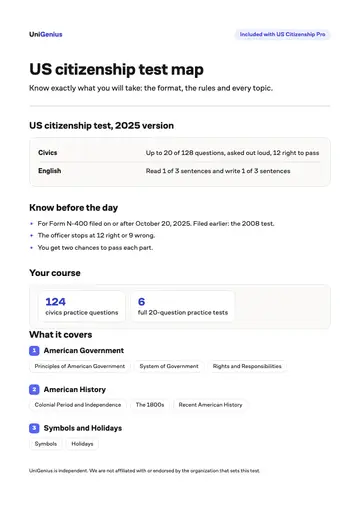 Page one of the US citizenship test map