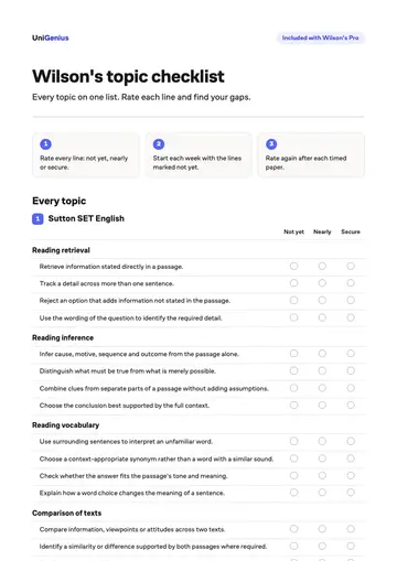 Page one of the Wilson's topic checklist